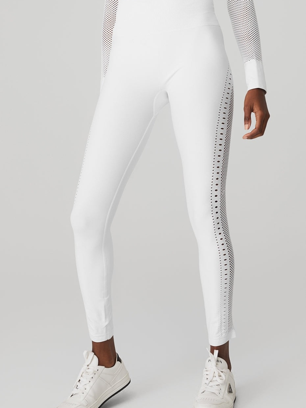 ALO Yoga White High-Rise Perforated Side Panel Leggings